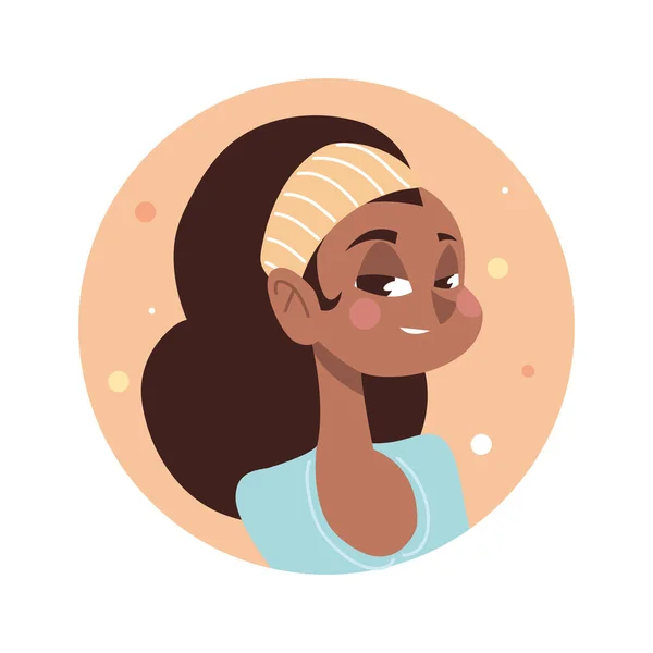 Flicka med pannband karaktär avatar i tecknad platt stil rund ikon — Stock vektor