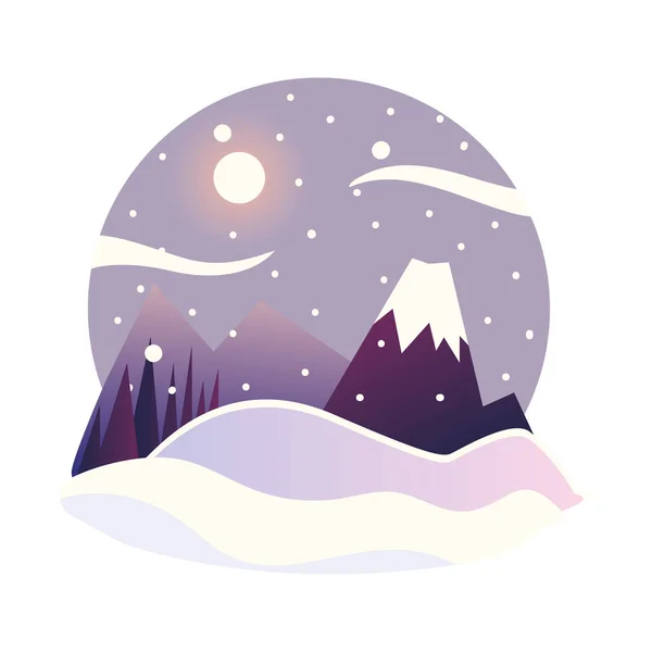 Winter Landschaft Berge Schnee Mond Schneefall Szene — Stockvektor