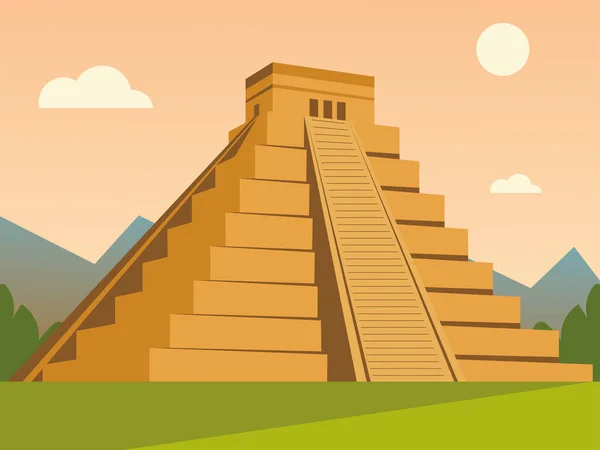 Aztécká pyramida tradiční kultury v krajině — Stockový vektor