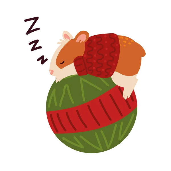 Jul, sovande hamster på bal djur fest — Stock vektor
