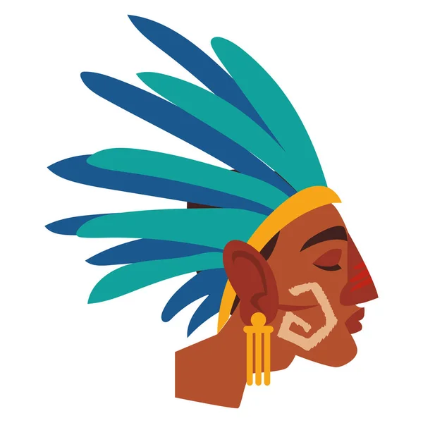 Aztec warrior profile in headgear of feathers — Stock Vector