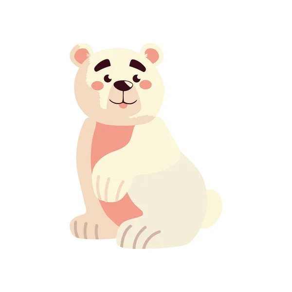 Cute polar bear sitting cartoon icon isolated design — Stock Vector