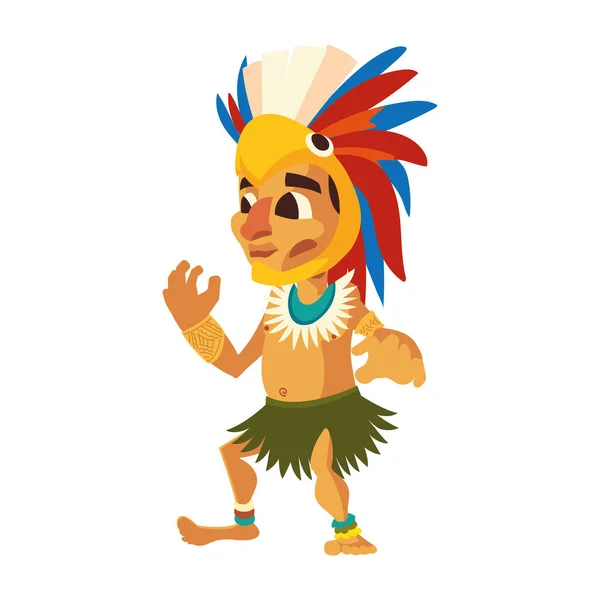 Aztécký bojovník v tradičním oblečení a pokrývkách hlavy — Stockový vektor