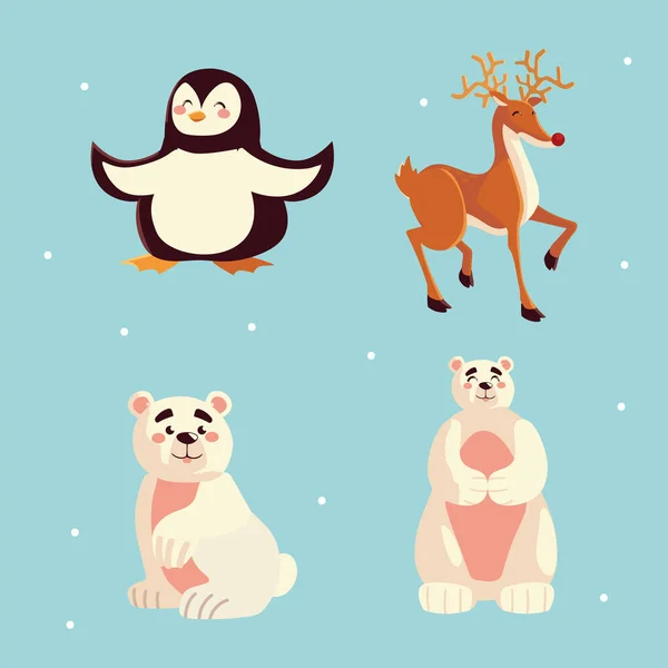 Милий пінгвін полярний ведмідь іконки тварин оленів — стоковий вектор