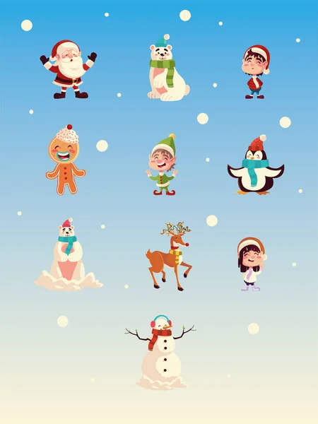 圣诞老人的角色是桑塔姜饼人驯鹿和女孩 — 图库矢量图片