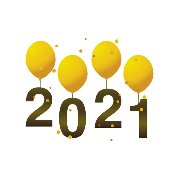 Щасливий новий рік 2021 Золоті кулі з цифрами на білому тлі — стоковий вектор