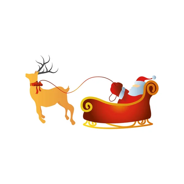 Merry christmas, santa in the sled with reindeer on white background — Vector de stock