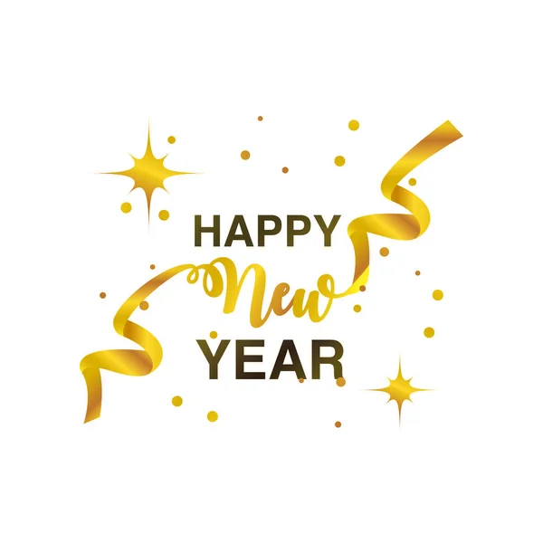 Happy new year 2021 golden ribbon lettering bright on white background — Stock Vector