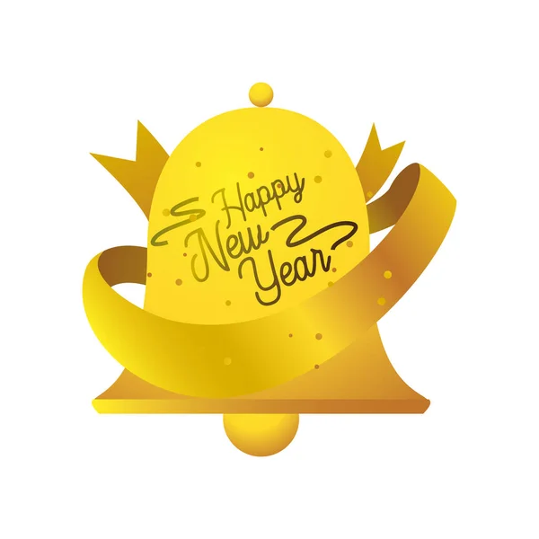 Feliz ano novo 2021 dourado sino fita escrita à mão lettering no fundo branco — Vetor de Stock