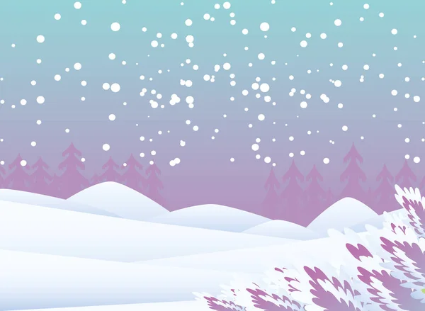 冬景色に覆われた松林と雪の背景 — ストックベクタ