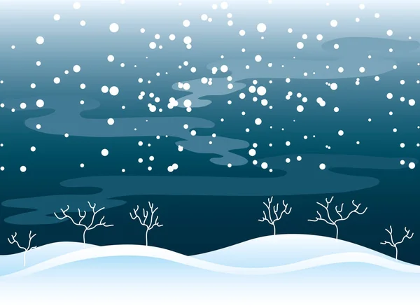 눈이 내리는 파노라마처럼 펼쳐진 언덕 위의 겨울 풍경의 건조 한 나무들 — 스톡 벡터