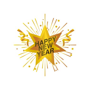 Yeni yılınız kutlu olsun. Beyaz arka planda altın yıldız süslemesi.