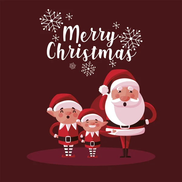 メリークリスマスかわいいサンタとヘルパーキャラクターカード — ストックベクタ