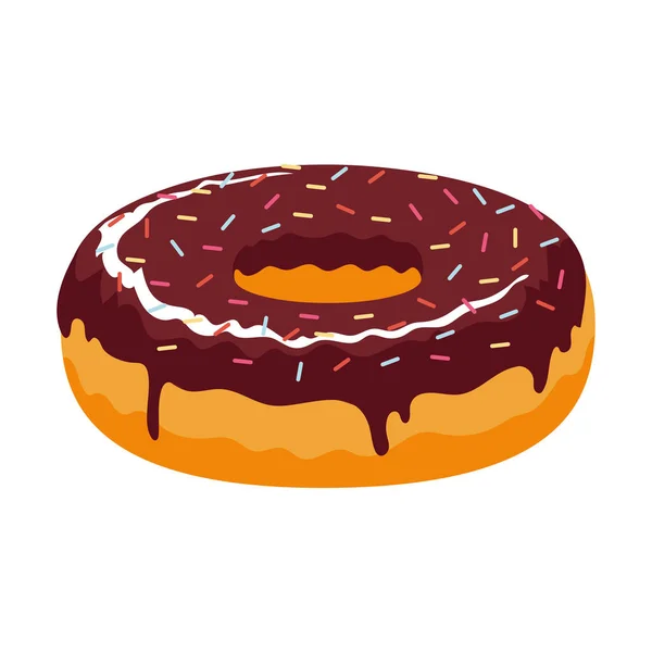 Zoete donut met hagelslag en chocolade food icoon — Stockvector