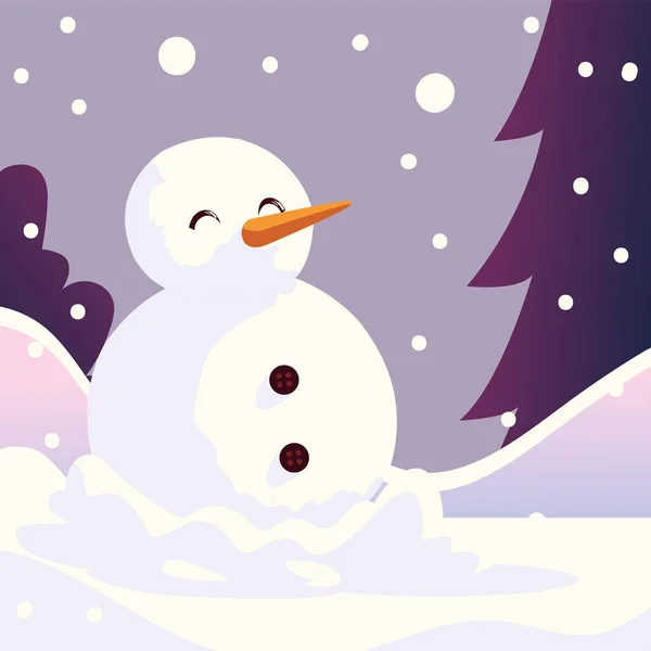 Boże Narodzenie kreskówka bałwan bałwan w zimie sceny — Wektor stockowy