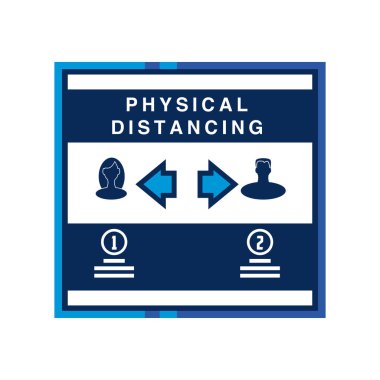 Covid 19 'un önlenmesi, fiziksel uzaklık, uyarı işareti çıkartması
