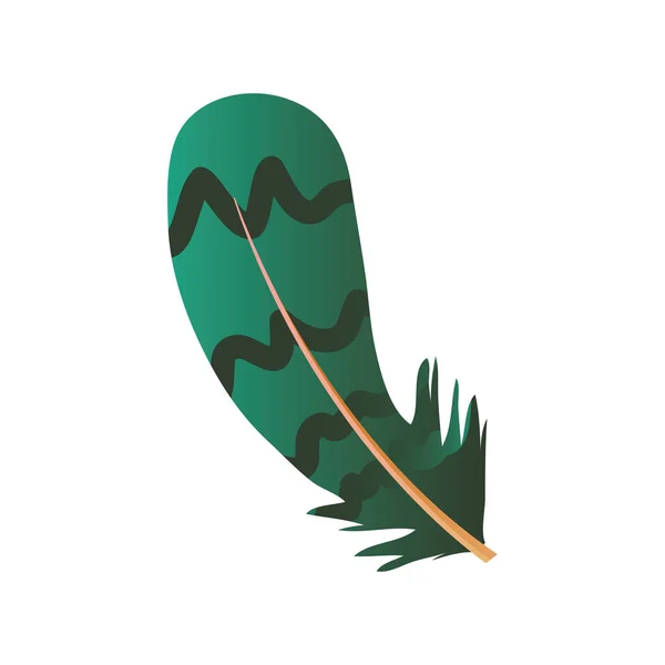Pluma verde con icono de líneas decorativas — Archivo Imágenes Vectoriales