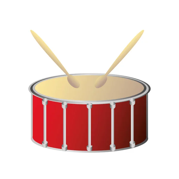 Drum met stokken percussie muziekinstrument gedetailleerd icoon — Stockvector