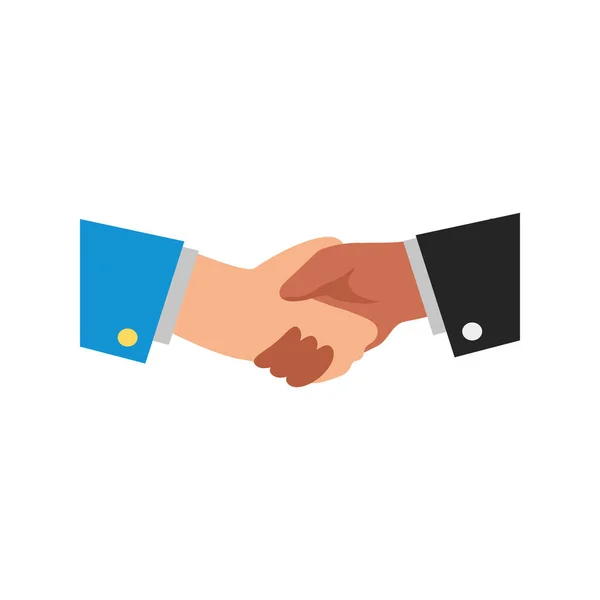 Business handshake white and black hands icon — Stock Vector