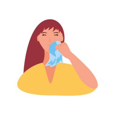 Coronavirus covid 19 önleme genç kadın kağıt mendil kullanıyor