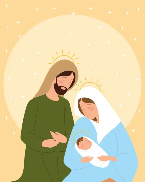 Natividade família sagrada mary jospeh e bebê jesus — Vetor de Stock