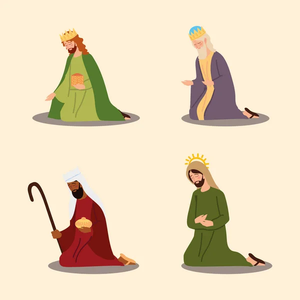 Betlehem jászol három bölcs király és Jospeh ikonok — Stock Vector