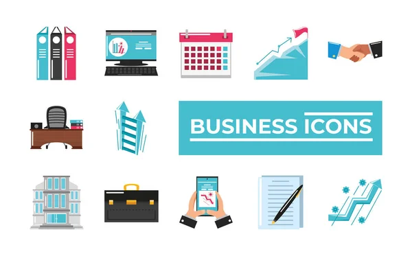 Business icons sammlung büro computer aktentasche mobile chart bericht — Stockvektor