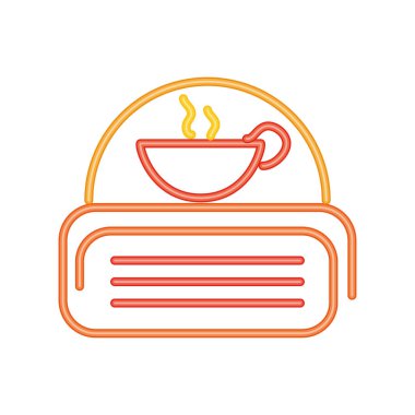 Kahve fincanı parlak reklam işareti simgesi beyaz arkaplanda