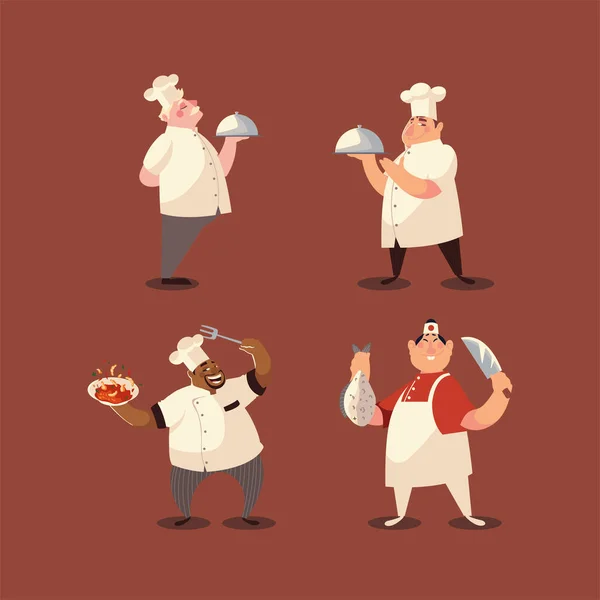 Chefs en uniforme blanc travailleur ensemble restaurant professionnel — Image vectorielle