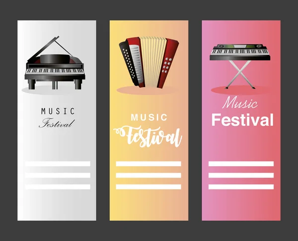 音乐节钢琴古典手风琴和合成器 — 图库矢量图片