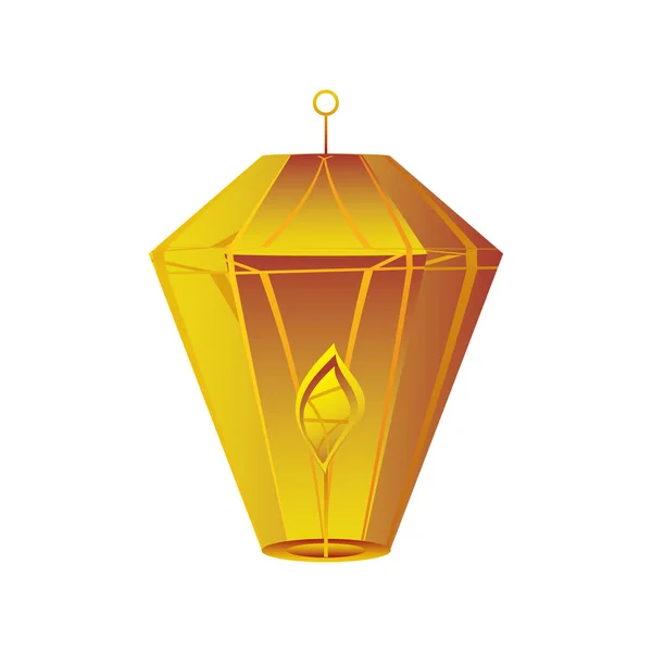 Happy diwali festival, gold lantern with candle flame light — Stock Vector