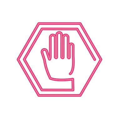 Beş parmağı gösteren el, beyaz arkaplanda neon işareti simgesini durdur