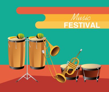 Marakas trompet ve davullu müzik festivali posteri