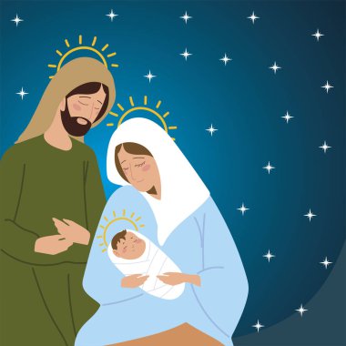 İsa 'nın doğuşu Joseph, Meryem bebek İsa ve yıldızların geçmişi.