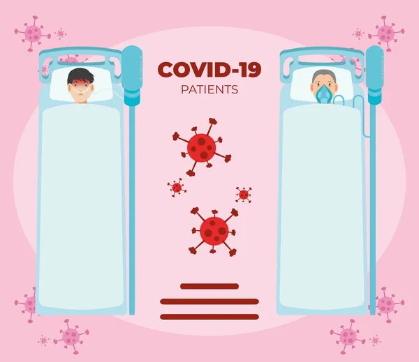 Пацієнти, підключені до вентилятора в лікарняному ліжку при хворобі коронавірус — стоковий вектор
