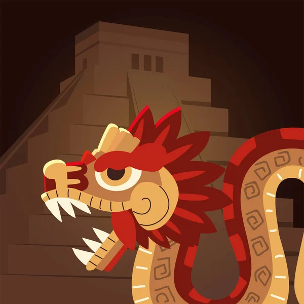 メキシコのアステカ文明蛇とピラミッド伝統 — ストックベクタ