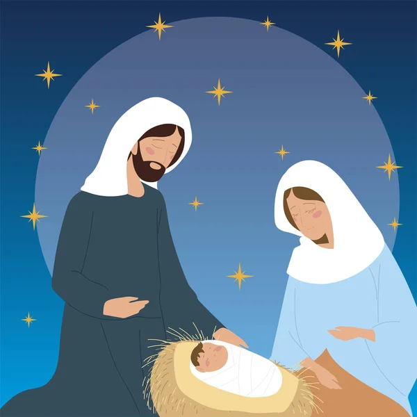 Natividad, Mary Joseph bebé jesus pesebre caracteres — Archivo Imágenes Vectoriales