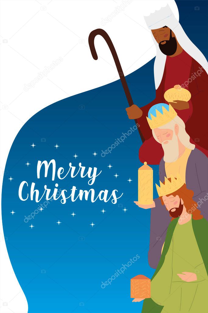 merry christmas three wise kings with gift greeting card