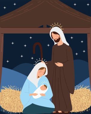 Mary Joseph 'in doğumu. Bebek ahırda, gece bekçisi.