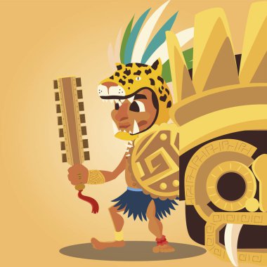 Aztek savaşçısı silahı kabile başlığı ve totemi.