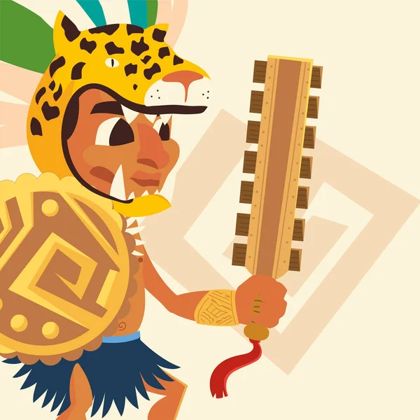 Aztécký válečník tradiční zbraně kmenové a pokrývky hlavy — Stockový vektor