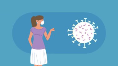 Parçacık 19 ile tıbbi maske takan kadın