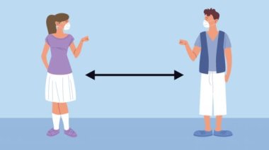 Sosyal mesafeli tıbbi maskeli çift