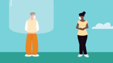 Kubbe 'de tıbbi maskeler takan ırklar arası bir çift.