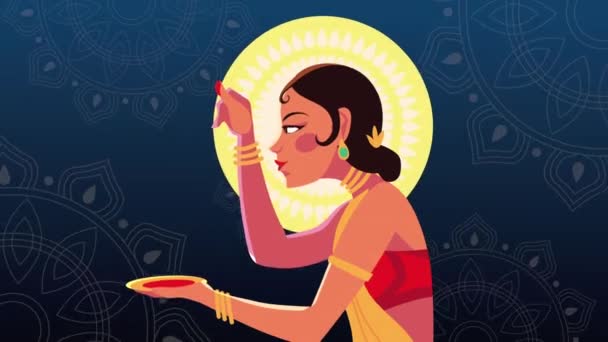 Feliz bhai dooj celebración animación con hermana pintura — Vídeos de Stock