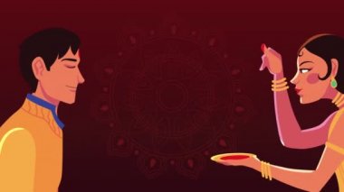 Mutlu bhai dooj kutlama animasyonu Kardeşlerin resim ve mandala ile