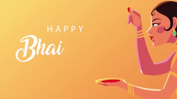 Mutlu bhai dooj kutlama animasyonu kardeş boyama ve harflerle — Stok video
