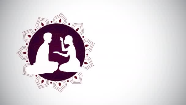 Glücklich bhai dooj Feier Animation mit Geschwistern Silhouette im Mandala — Stockvideo