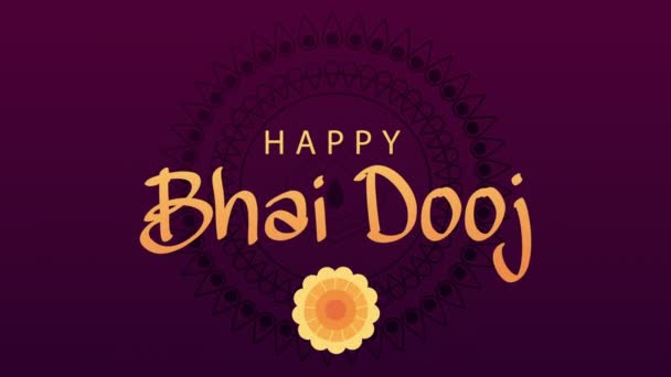 Happy bhai dooj celebration animation with lettering and flowers — ストック動画