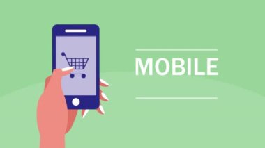 akıllı telefon kullanarak mobil alışveriş teknolojisi animasyonu